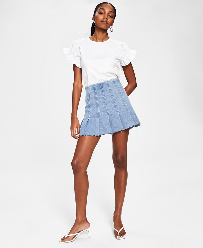 En Saison Women's Lira Pleated Denim Mini Skirt - Macy's