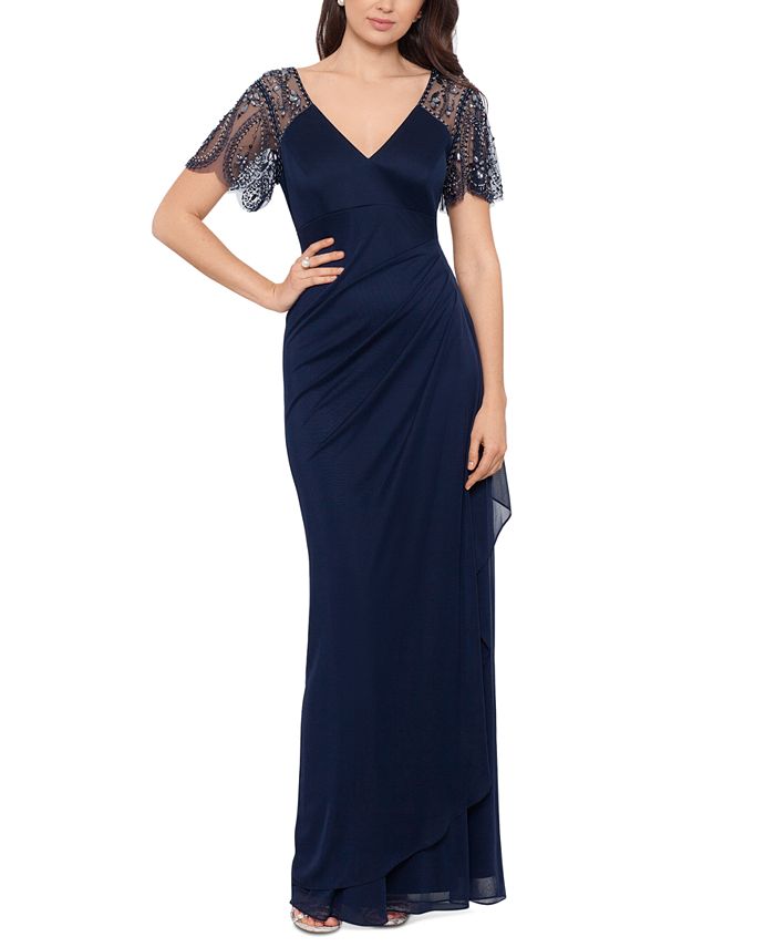 XSCAPE Beaded Sleeve Gown Macy s