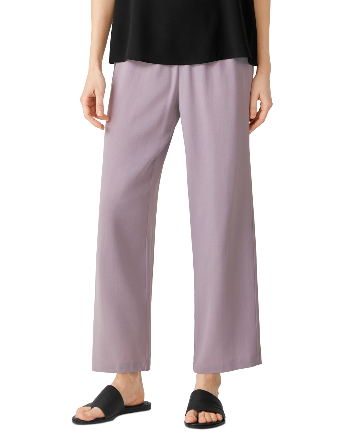 Eileen Fisher Silk Georgette Crepe Ankle Straight Leg Pants In Misty Lilac
