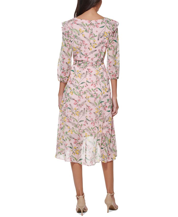 Tommy Hilfiger Printed Balloon-Sleeve Faux-Wrap Dress - Macy's