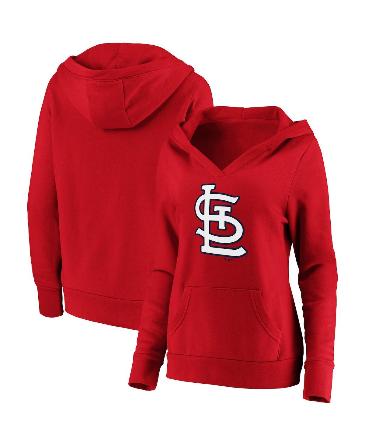 Women's Fanatics Red St. Louis Cardinals Official Logo Crossover V-Neck Pullover Hoodie - Red