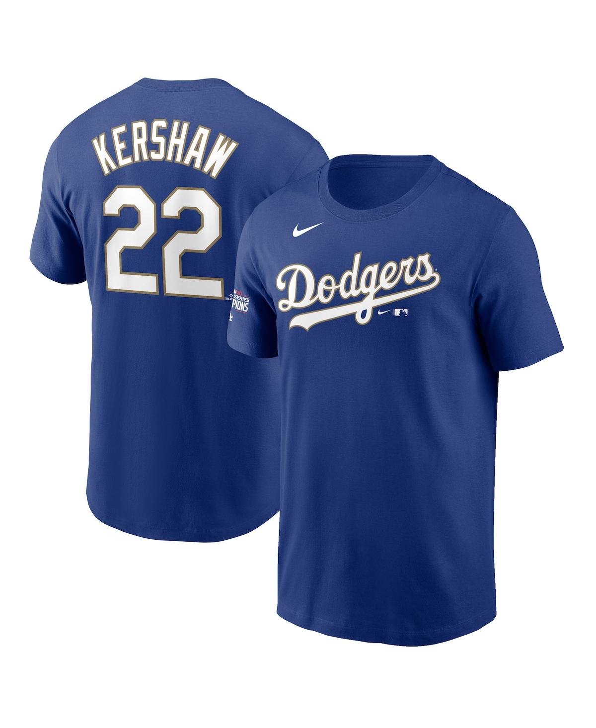 Men's Nike Clayton Kershaw Royal Los Angeles Dodgers 2021 Gold Program Name and Number T-shirt