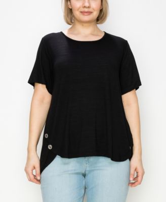 Plus Size Button Panel Short Sleeve Top