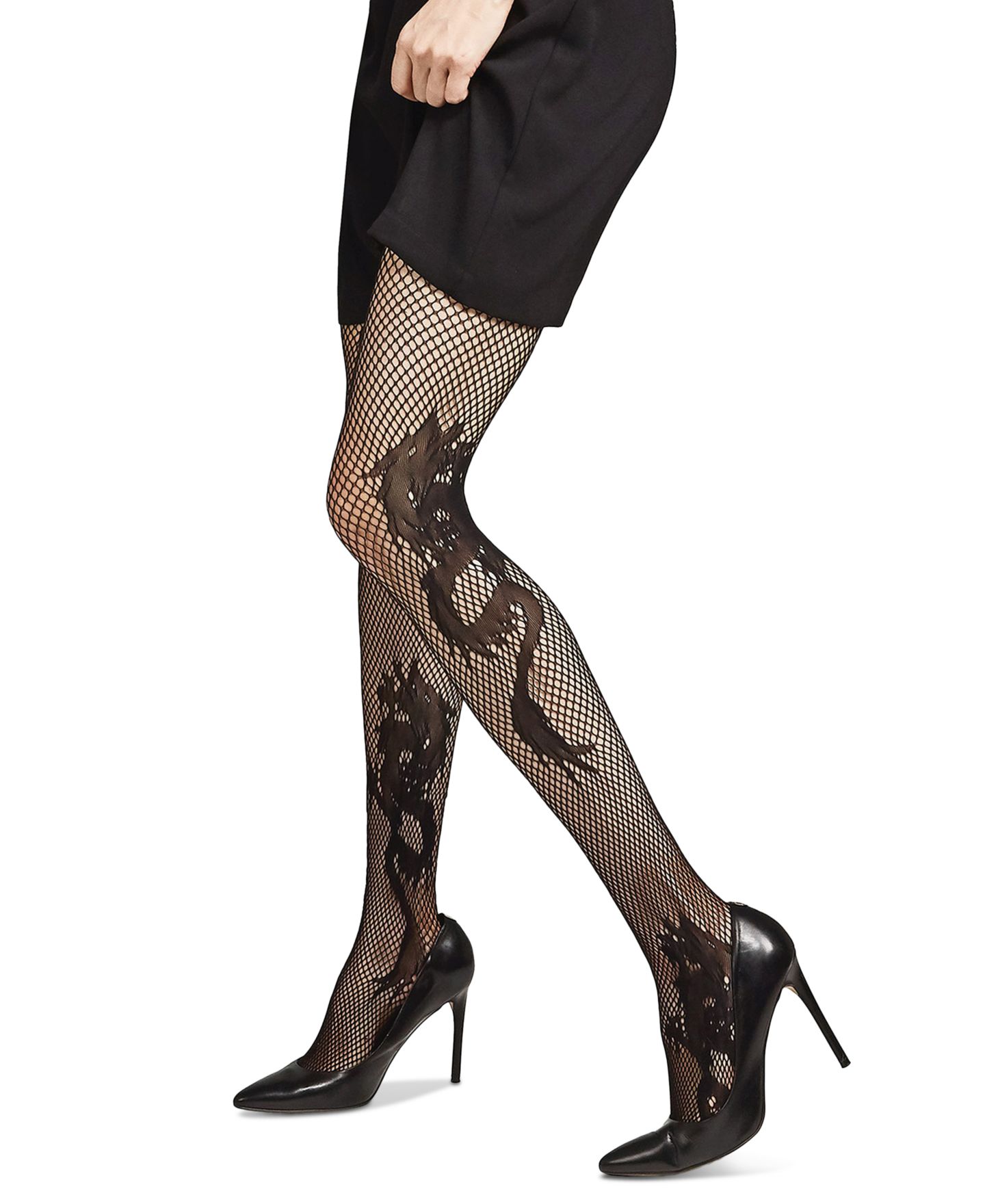Женские колготки Natori Dragon Toss Patterned Net Tights, цвет: Чёрный — фото 5