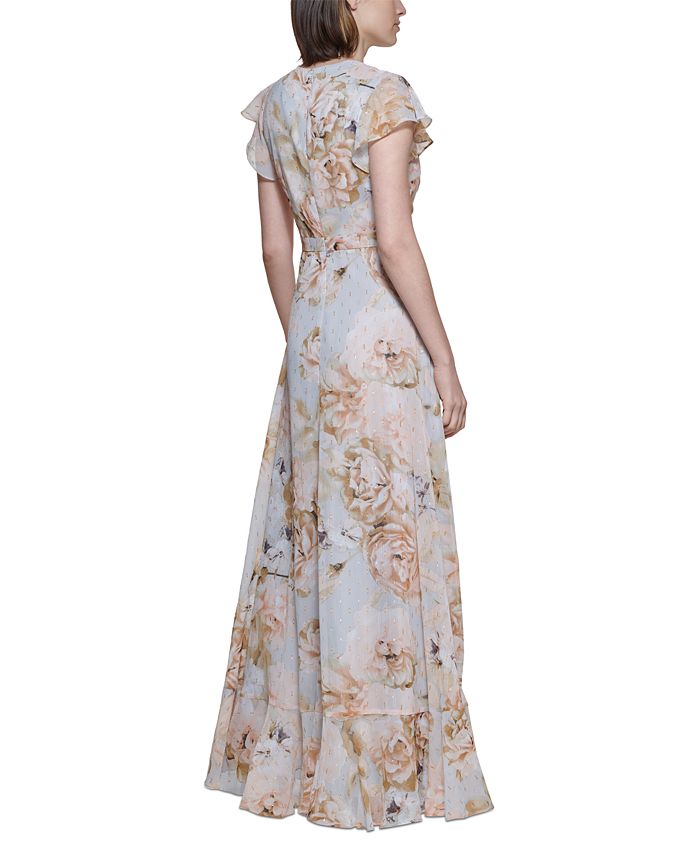 Calvin Klein Flutter-Sleeve Floral-Print Dress - Macy's