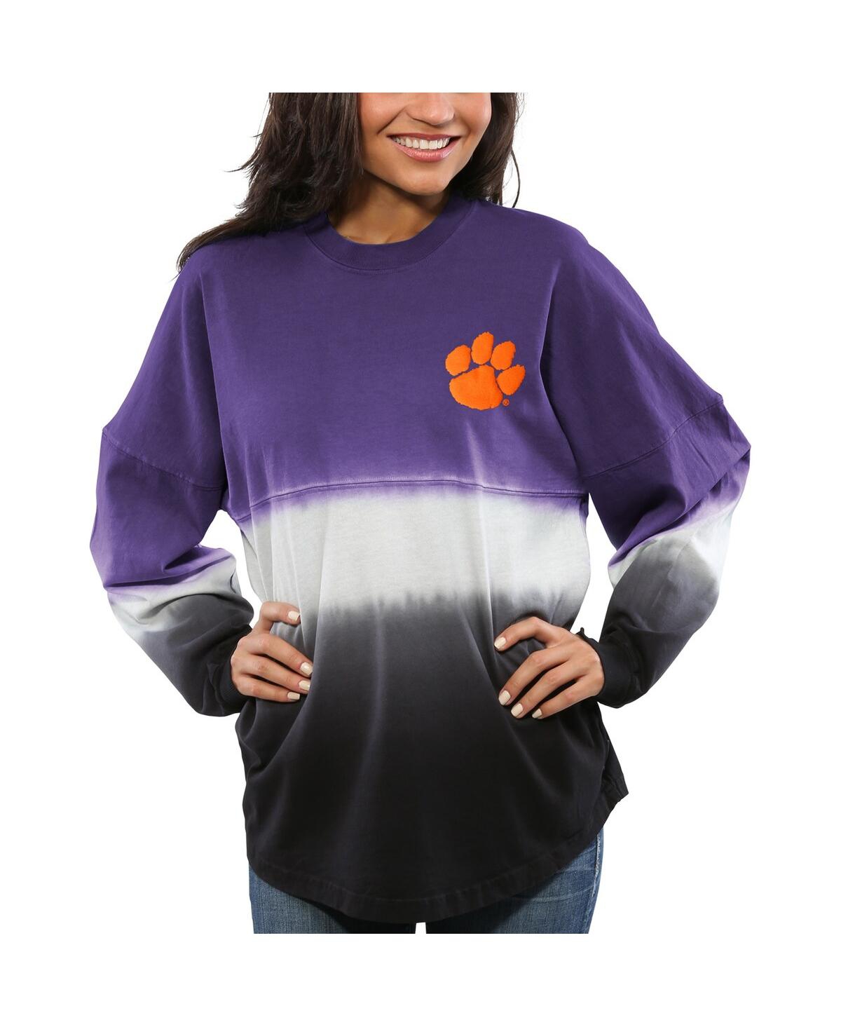 Women's Purple Clemson Tigers Ombre Long Sleeve Dip-Dyed Spirit Jersey T-shirt - Purple