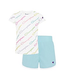 Toddler Girls All Over Print T-shirt and Woven Shorts Set, 2 Piece
