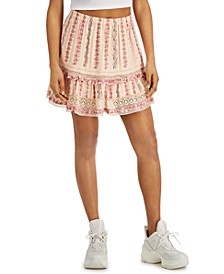 Juniors' Printed Lace-Trim Skirt