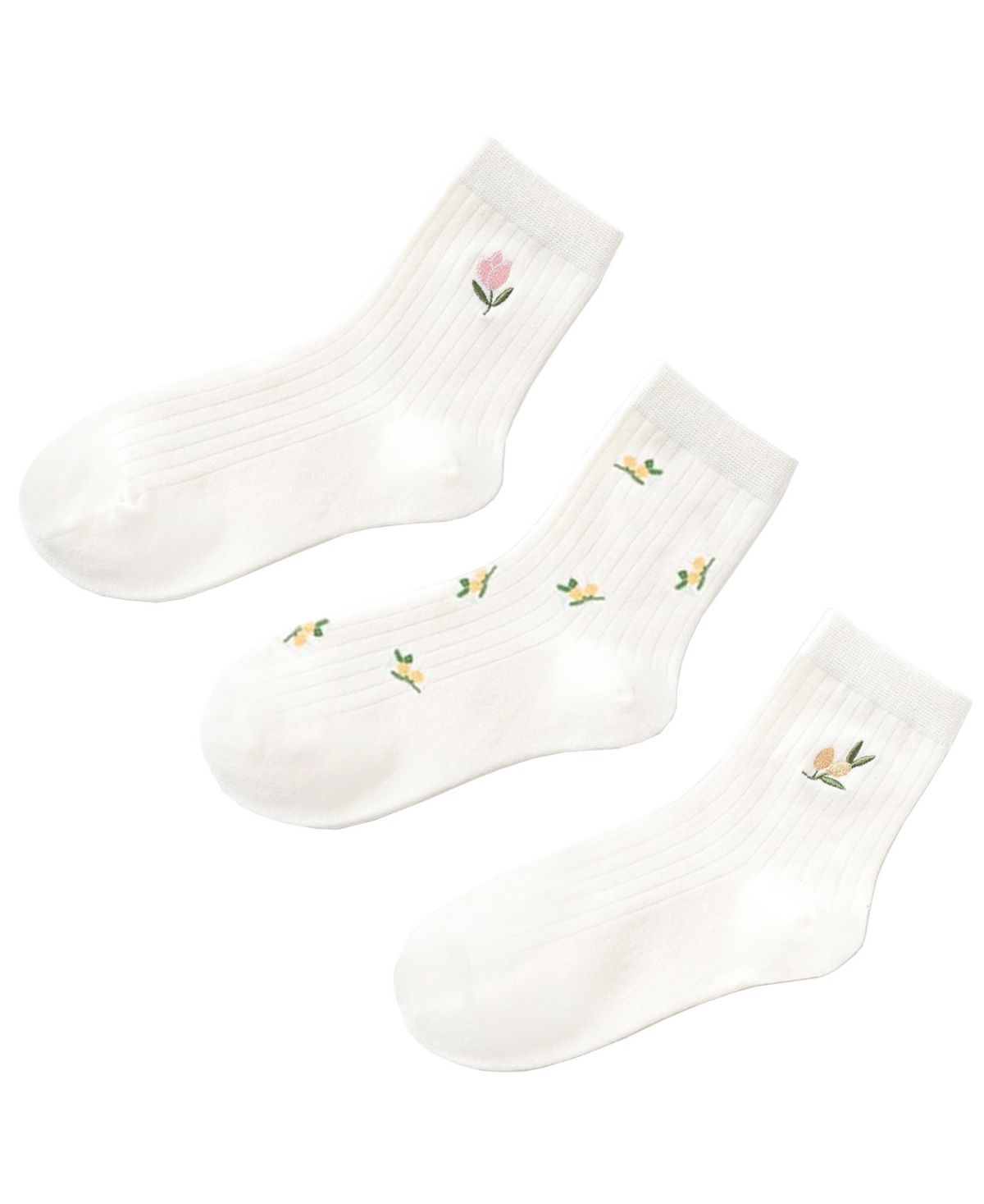 Stems Floral Print Three Pack Socks In White