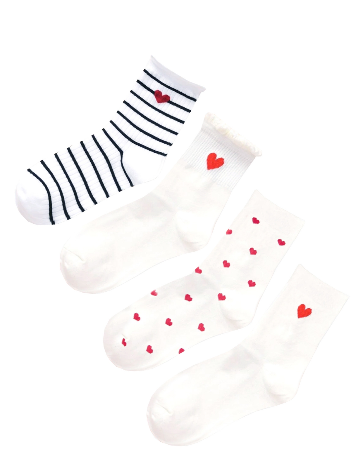 Stems Women's Hearts And Stripes Crew Socks, Pack Of 4 In Black White ...