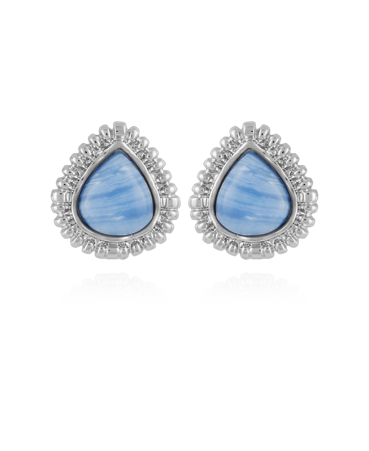 Women's Denim Semi Precious Stone Button Earring - Silver-Tone, Denim