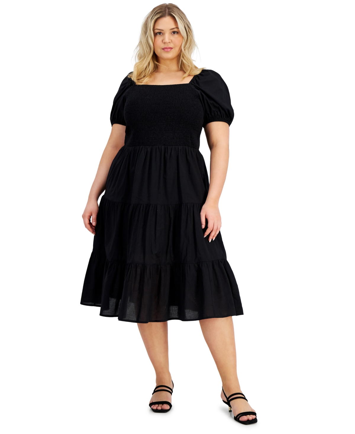 And Now This Trendy Plus Size Cotton Tiered Dress In Black | ModeSens
