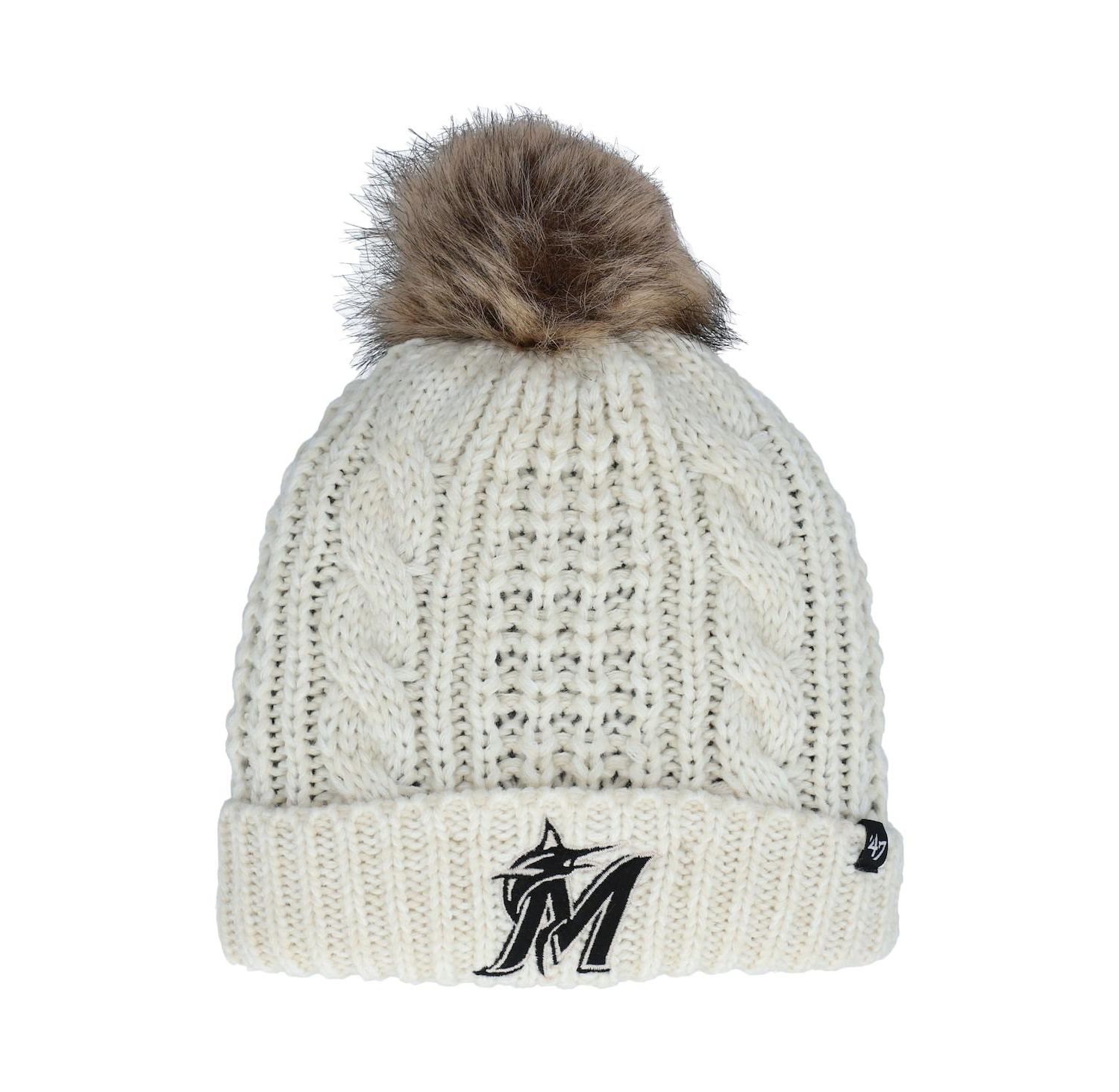 Women's '47 Cream Miami Marlins Meeko Cuffed Knit Hat with Pom