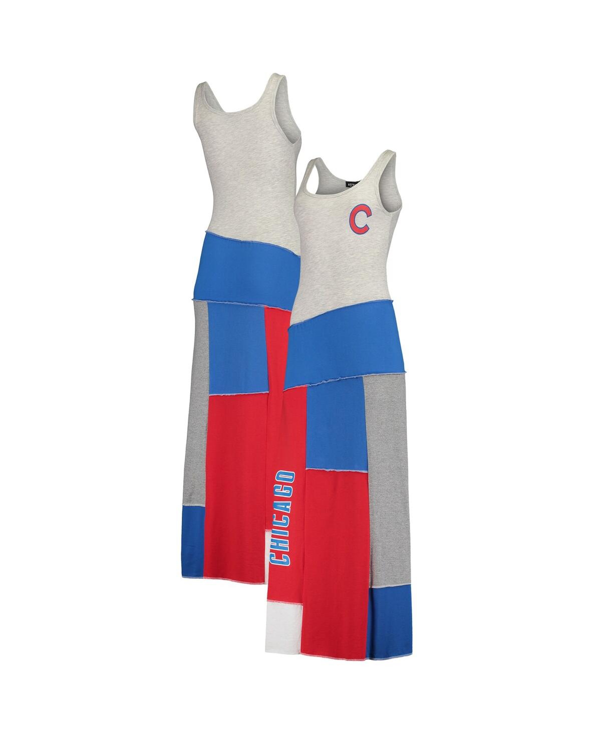 REFRIED APPAREL WOMEN'S REFRIED APPAREL HEATHER GRAY, ROYAL CHICAGO CUBS SCOOP NECK MAXI DRESS
