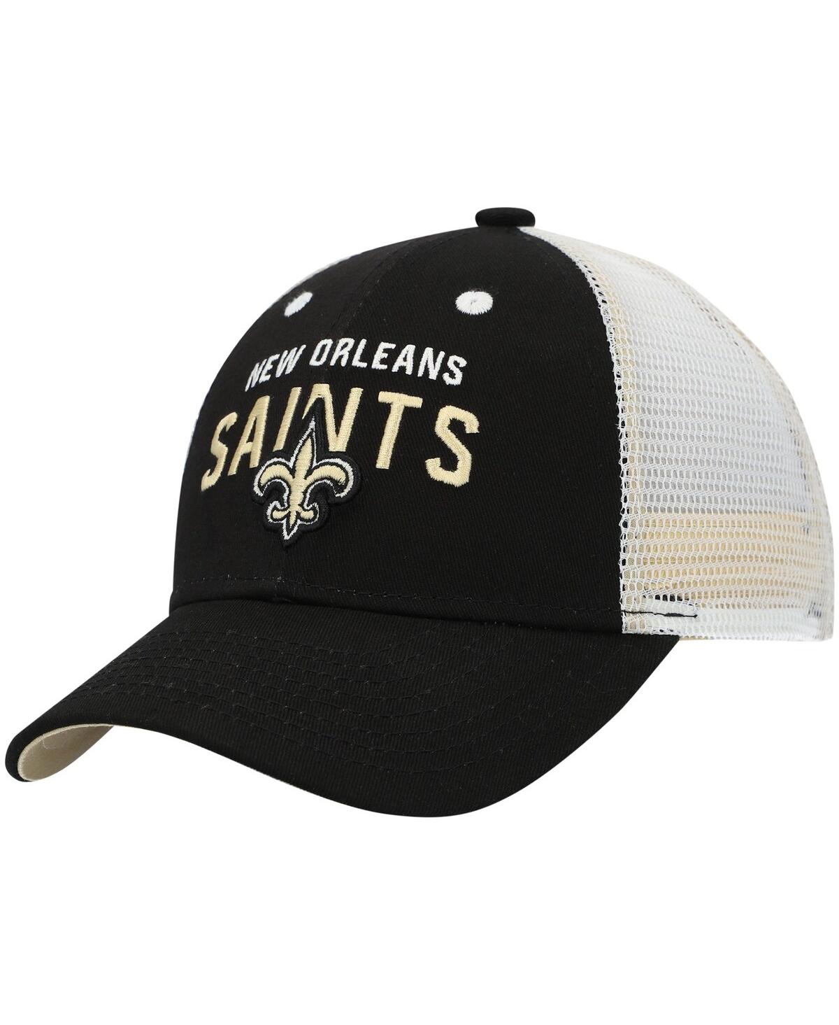 Outerstuff Babies' Preschool Unisex Black, White New Orleans Saints Core Lockup Mesh Back Snapback Hat In Black,white