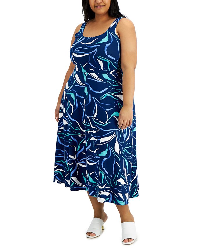Alfani Plus Size Contrast Floral Dress, Created for Macy's - Macy's