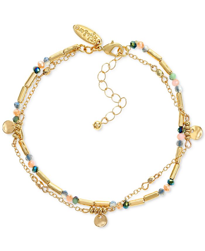 Style Co Gold Tone Bar Disc Bead Double Row Ankle Bracelet