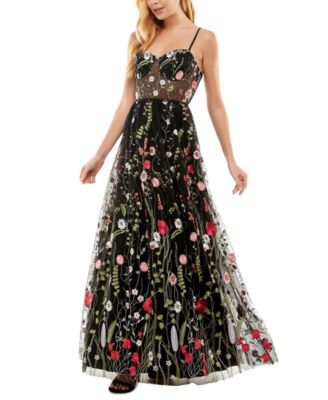 City Studios Juniors' Embroidered Illusion Corset Gown, Created for Macy's