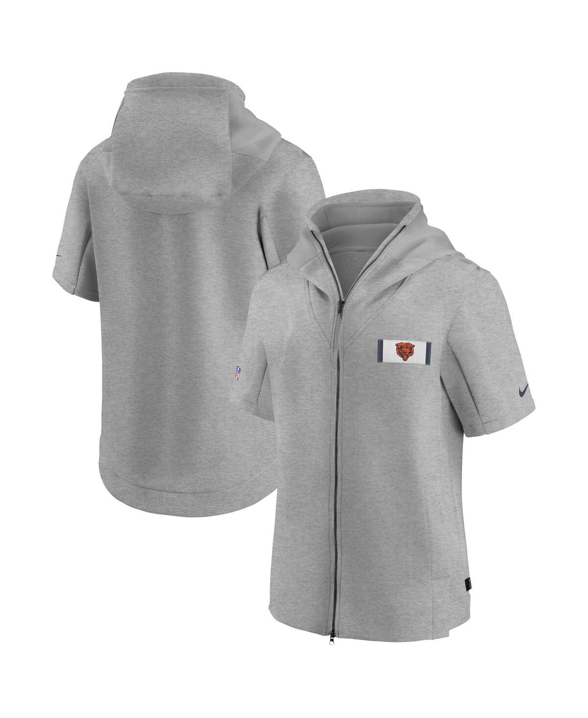 Men's Nike Heathered Gray Chicago Bears Sideline Showout Short Sleeve Full-Zip Hoodie Jacket