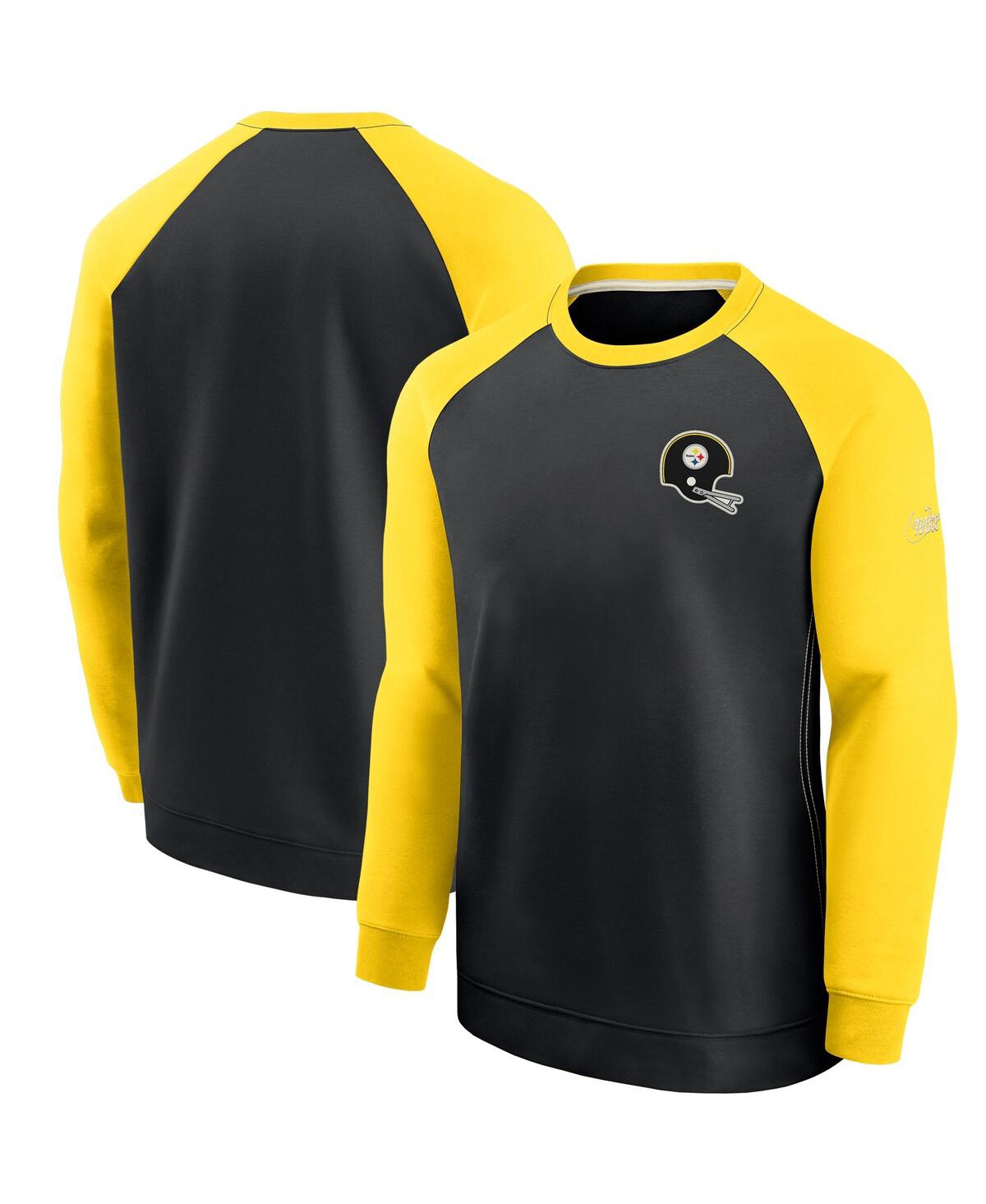 Men's Nike Black, Gold Pittsburgh Steelers Historic Raglan Crew Performance Sweater - Black, Gold