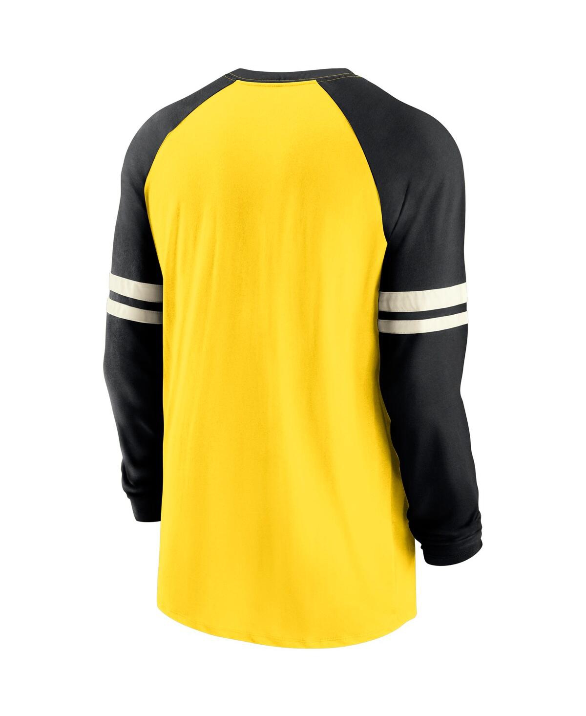 Shop Nike Men's  Gold And Black Pittsburgh Steelers Throwback Raglan Long Sleeve T-shirt In Gold,black