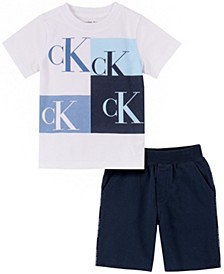 Toddler Boys Logo T-shirt and Logo-stripe Terry Shorts,  2 Piece Set