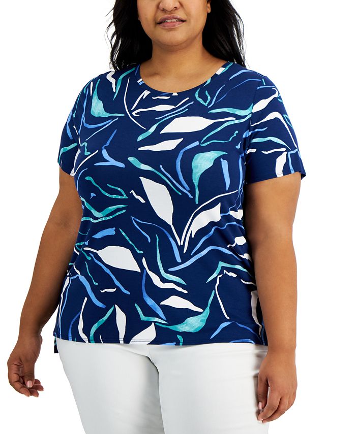 Alfani Plus Size Printed V-Neck High-Low Top, Created for Macy's - Macy's