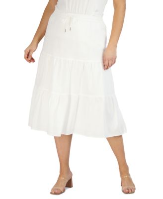 Jones New York - Plus Size Tiered Linen Drawstring Skirt