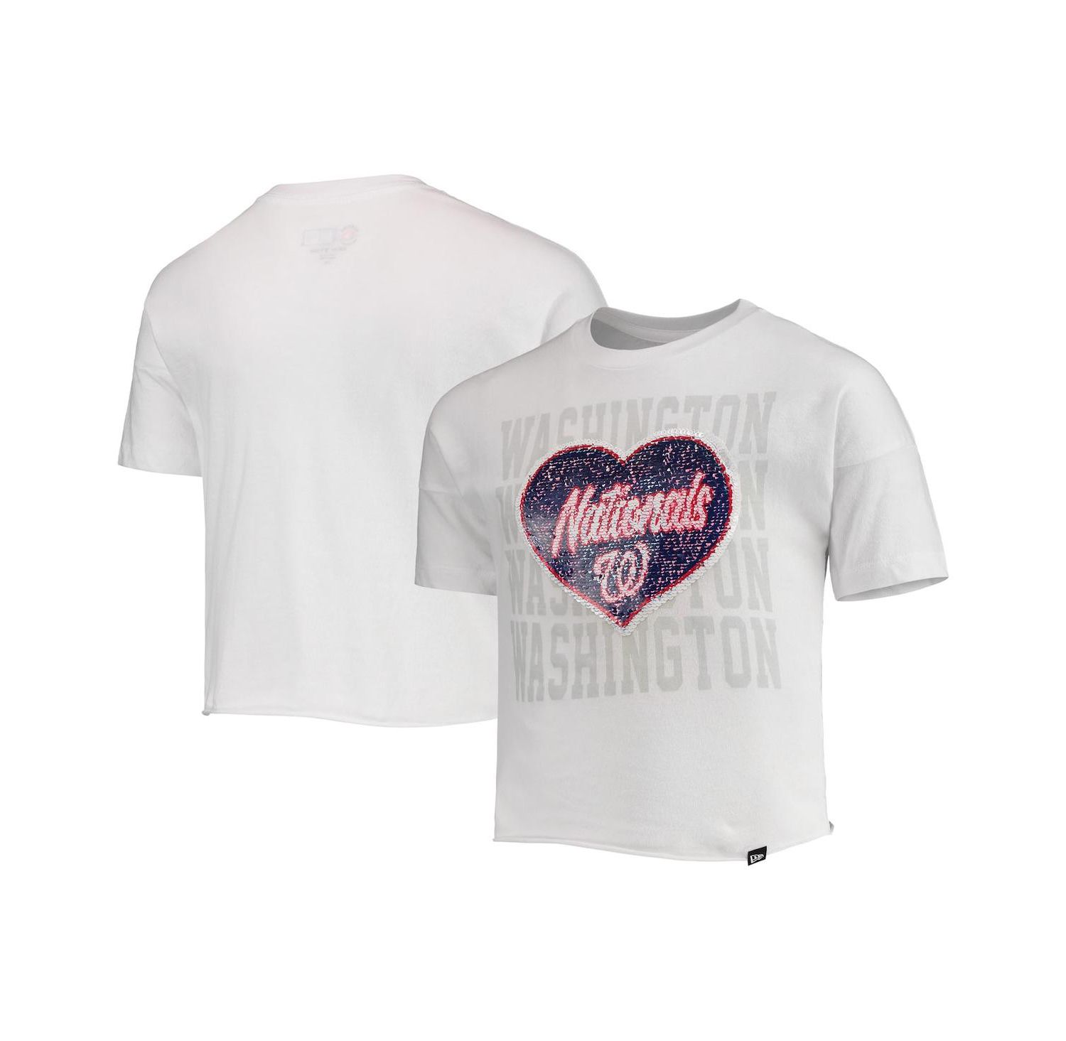 Big Girls White Washington Nationals Flip Sequin Heart Crop Top