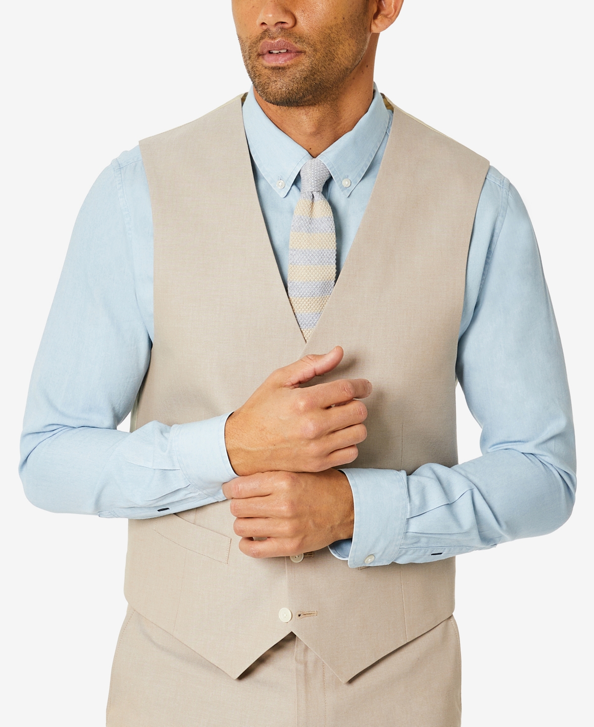 Tommy Hilfiger Men's Modern-fit Th Flex Stretch Chambray Suit Separate Vest In Tan