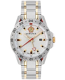 Men's Swiss Sport Tech GMT Two Tone Stainless Steel Bracelet Watch 45mm