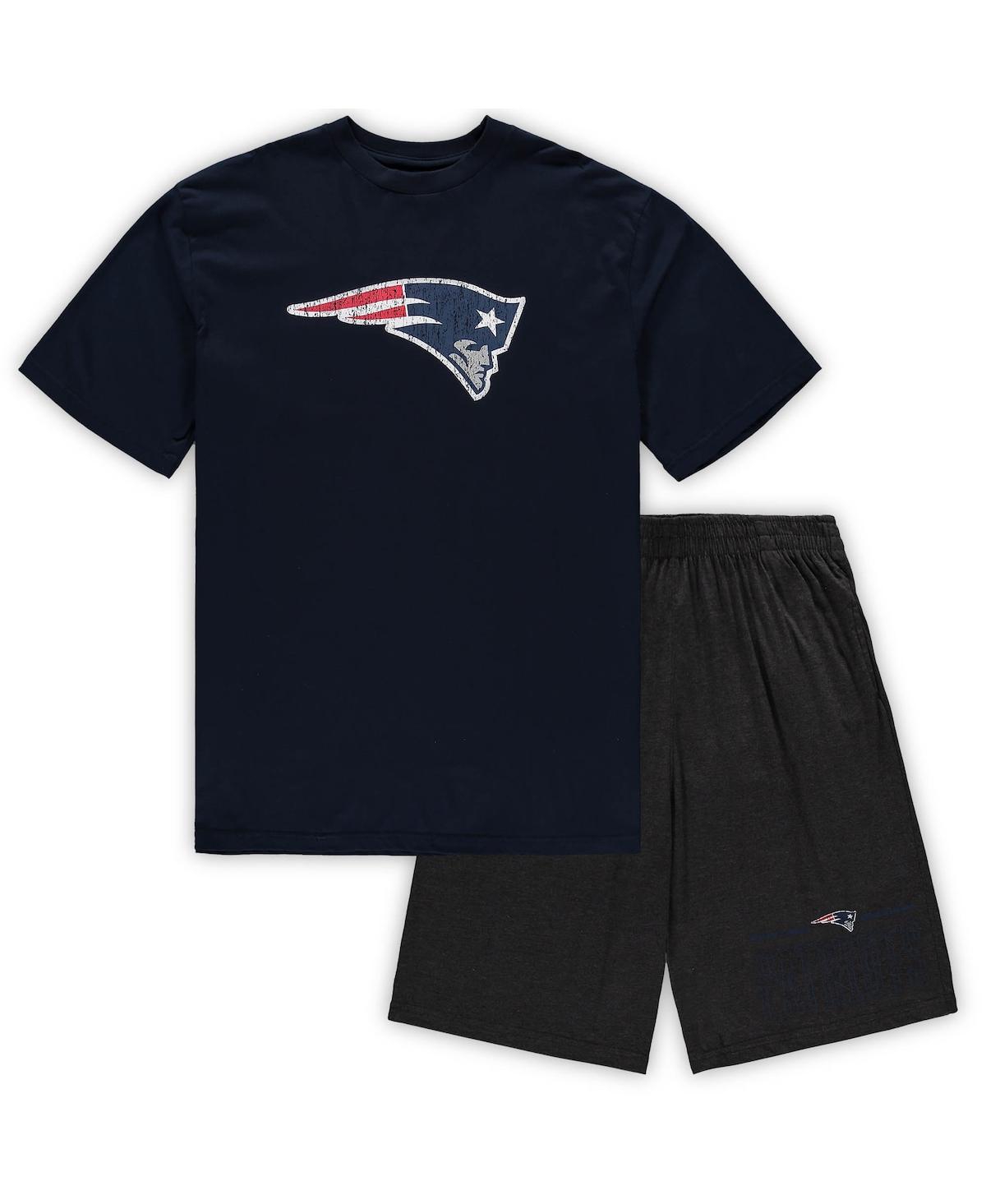 Shop Concepts Sport Men's  Navy, Heathered Charcoal New England Patriots Big And Tall T-shirt And Shorts S In Navy,heathered Charcoal