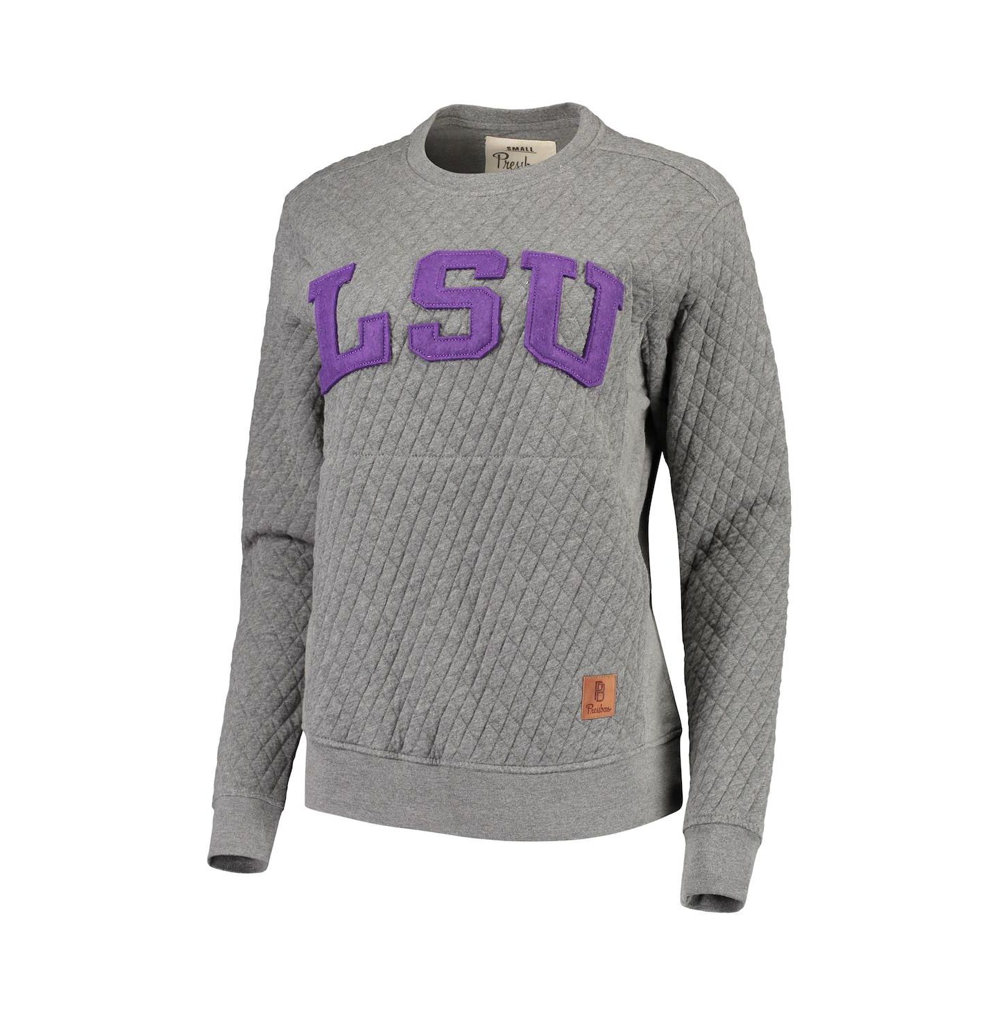 Женская толстовка Pressbox Heathered Gray LSU Tigers Moose Applique Quilted Crewneck — фото 3