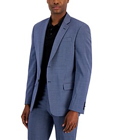 Men's Slim-Fit Navy Shadow Plaid Suit Jacket