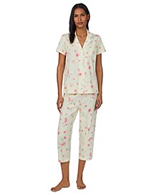 Petite Notch-Collar & Capri Pajama Pants Set