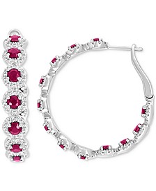 Ruby (4-3/4 ct. t.w.) & Diamond (1-1/5 ct. t.w.) Medium Hoop Earrings in Sterling Silver, 1.1" (Also in Emerald & Sapphire)
