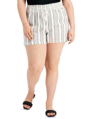 FULL CIRCLE TRENDS Trendy Plus Size Cotton Smocked-Waist Pull-On Shorts ...