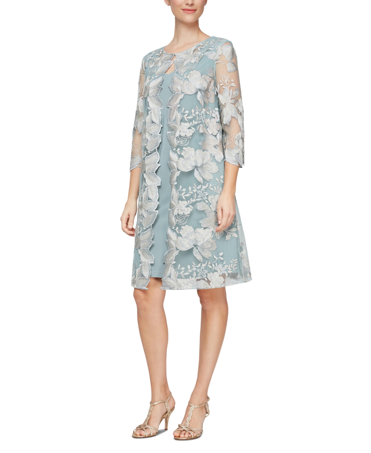 Shop Alex Evenings Embroidered Jacket Dress In Ice Sage