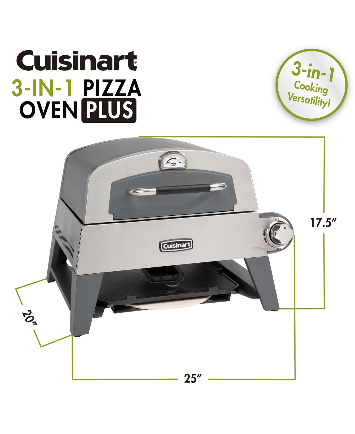 Shop Cuisinart Cgg-403 3-in-1 Pizza Oven, Griddle, & Cast Iron Grill In Stainless Steel,grey
