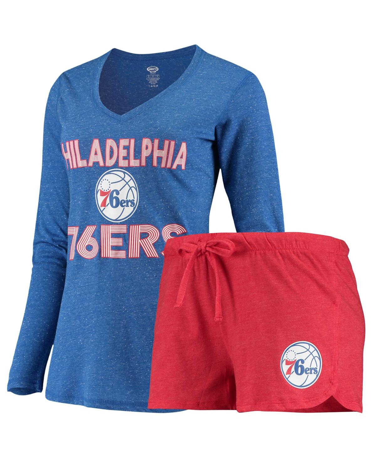 Women's Concepts Sport Red, Royal Philadelphia 76ers Long Sleeve T-shirt and Shorts Sleep Set - Red, Royal