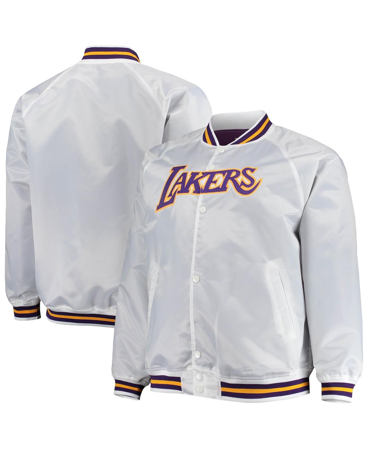 Men's Mitchell & Ness White Los Angeles Lakers Big and Tall Hardwood Classics Raglan Satin Full-Snap Jacket - White
