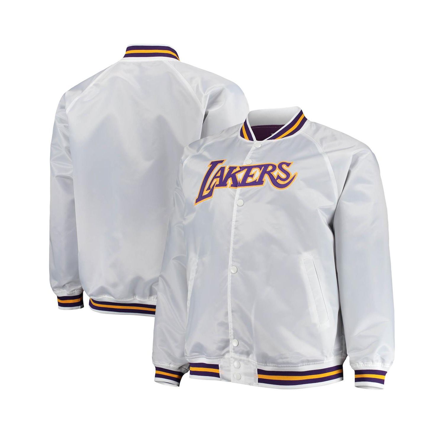 Men's White Los Angeles Lakers Big and Tall Hardwood Classics Raglan Satin Full-Snap Jacket