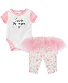 Girls Newborn Infant White and Pink New Orleans Saints Lil Princess Bodysuit Tutu Leggings Set