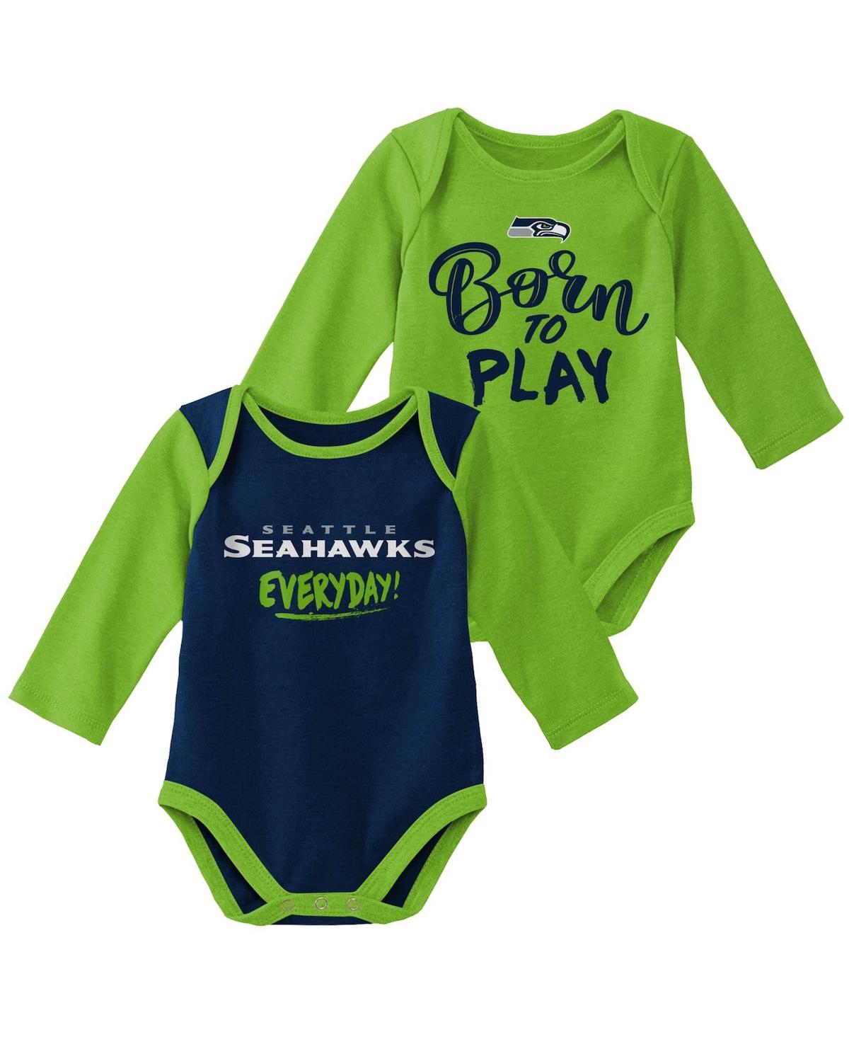 Shop Outerstuff Unisex Newborn Infant Neon Green And College Navy Seattle Seahawks Little Player Long Sleeve 2-pack  In Neon Green,college Navy