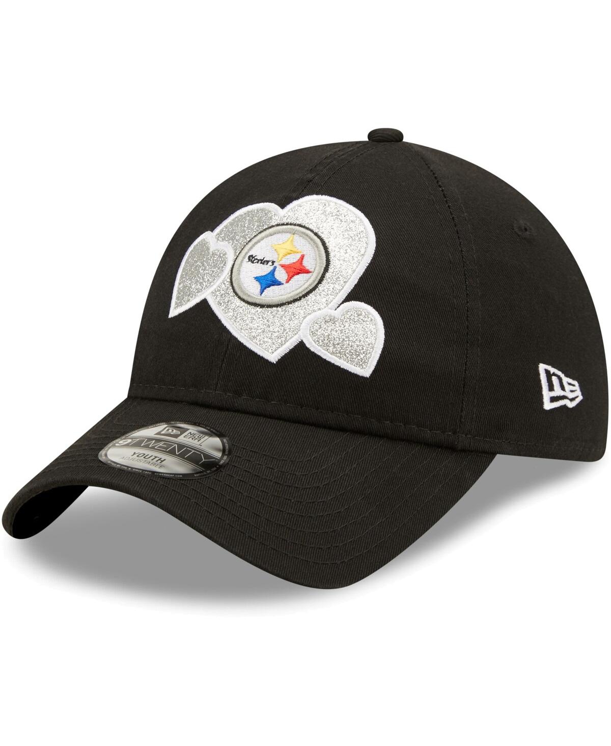 New Era Babies' Little Girls  Black Pittsburgh Steelers Hearts 9twenty Adjustable Hat