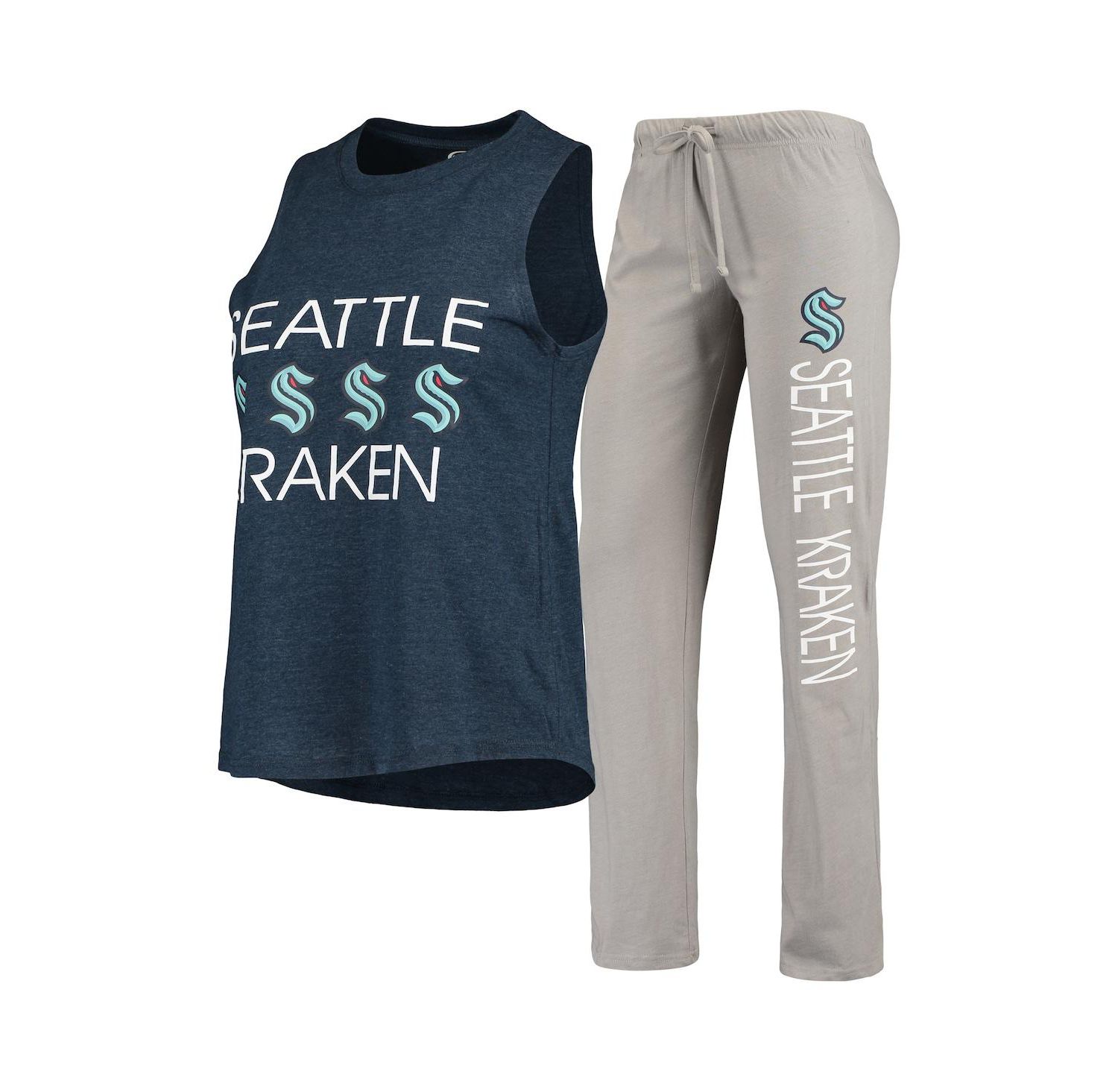 Women's Deep Sea Blue, Gray Seattle Kraken Meter Tank Top and Pants Sleep Set