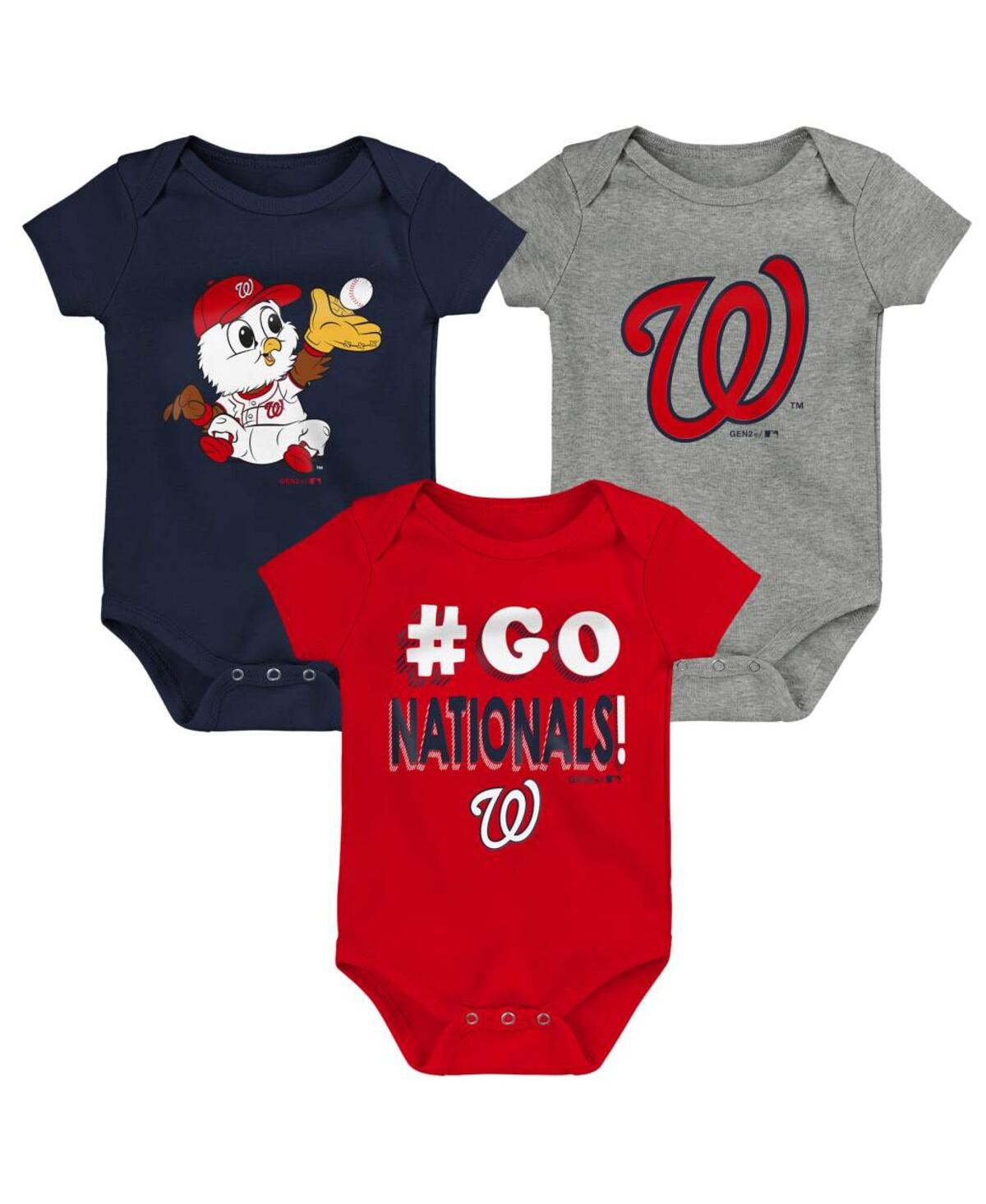Outerstuff Unisex Infant Red And Navy And Gray Washington Nationals Born To Win 3-pack Bodysuit Set In Red,navy,gray