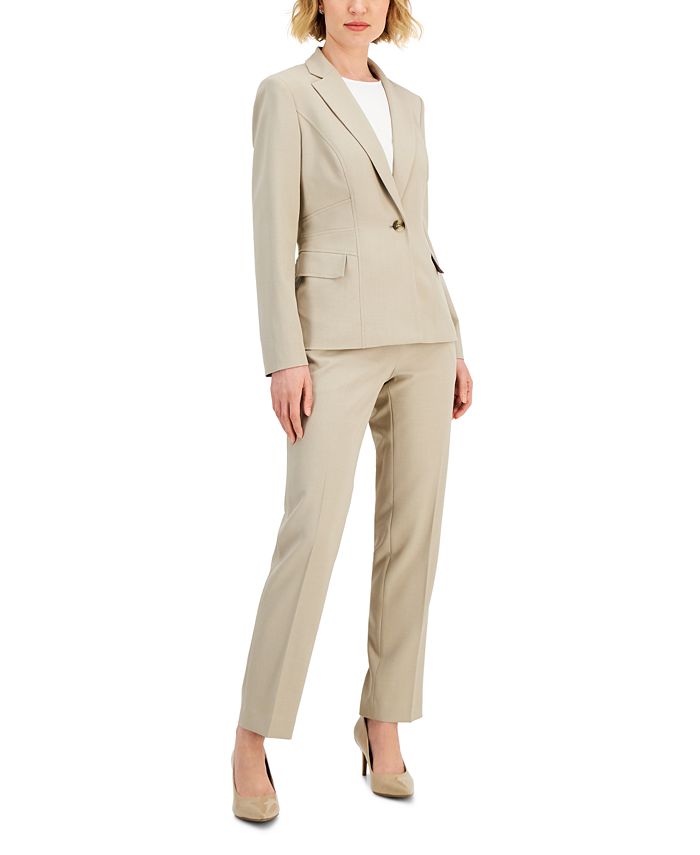 Le Suit Womens Petite 3 Button Notch Collar Jacket W/Tie Belt and Matching Pant 
