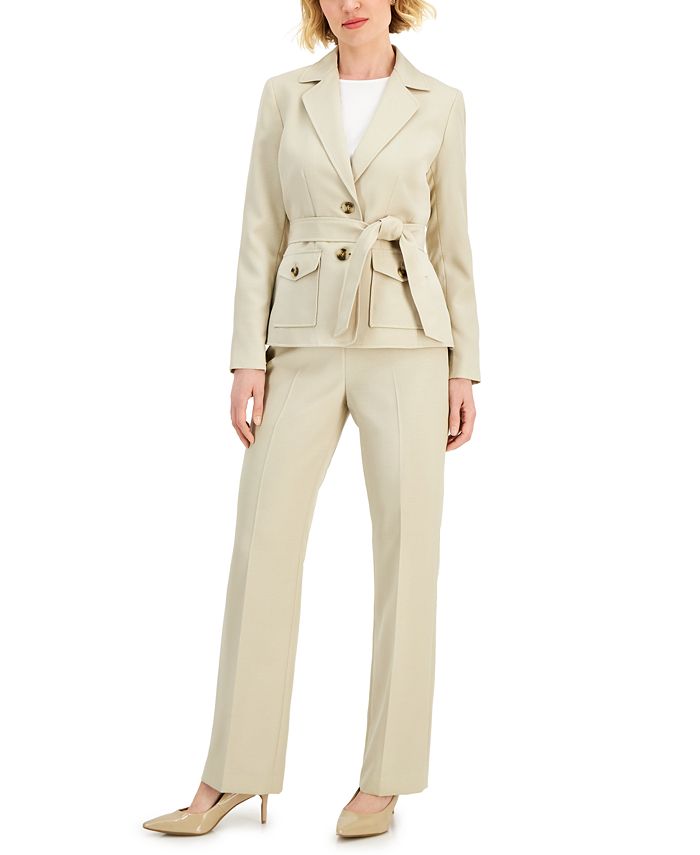 Le Suit Women's Belted Pant Suit, Regular and Petite Sizes - Macy's