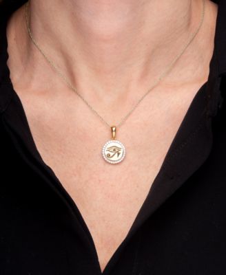 Diamond Eye of Horus Medallion Pendant Necklace (1/4 ct. t.w.) in 14k Gold-Plated Sterling Silver 10k Gold, 16" + 2" extender, Created for Macy's